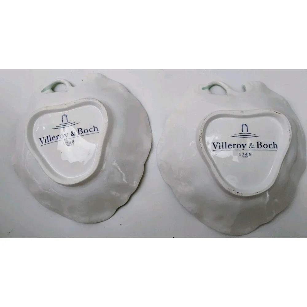 Villeroy & Boch French Garden Leaves Ceramic Green Leaf Dessert Bowls Pair 7”
